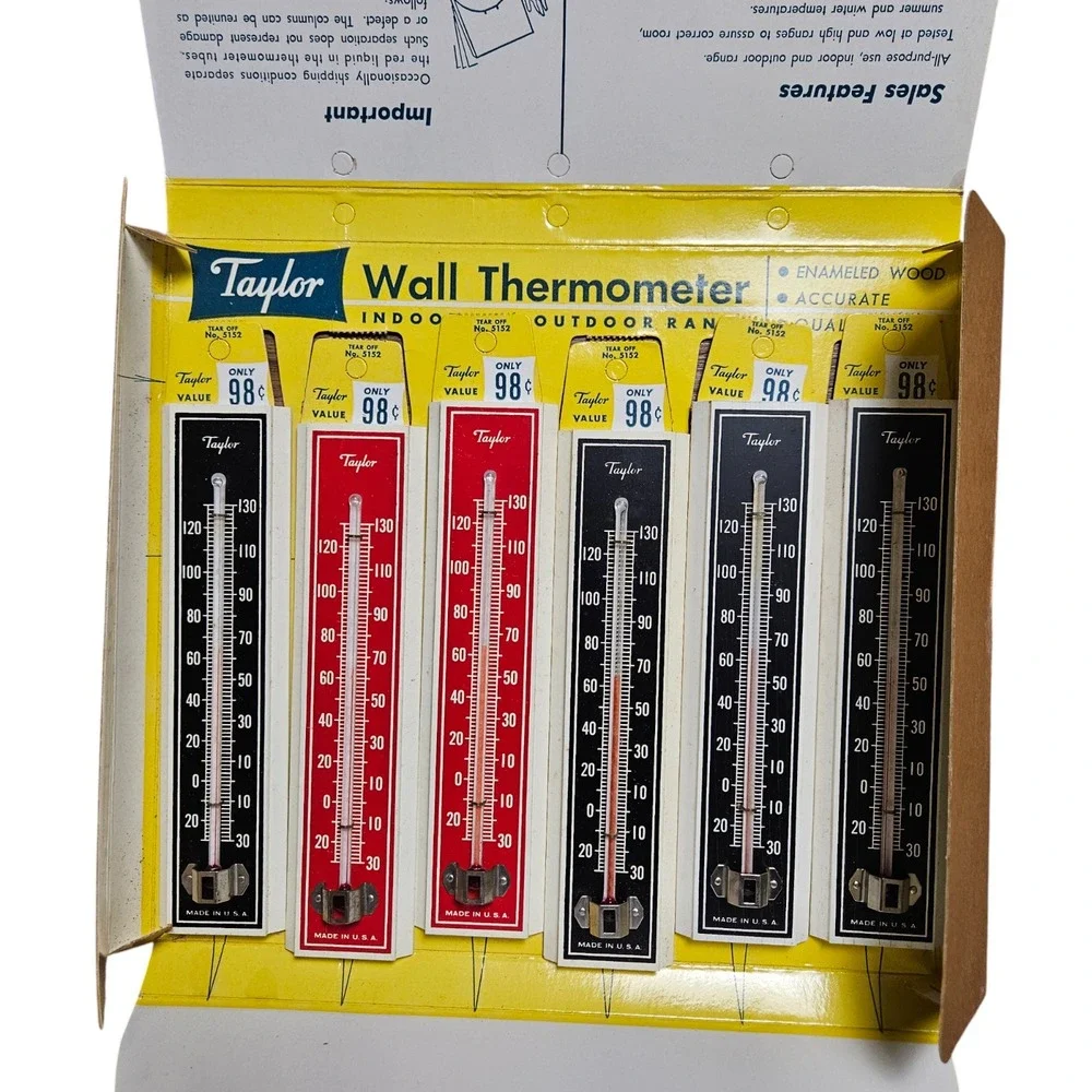 Taylor Wooden Indoor Outdoor Wall Thermometer Set of 6 W/ Display No. 5152 NWT
